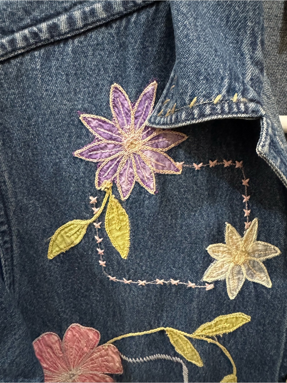 new directions Blue Denim Jacket with Pastel Floral Embroidery - Picture 3 of 9